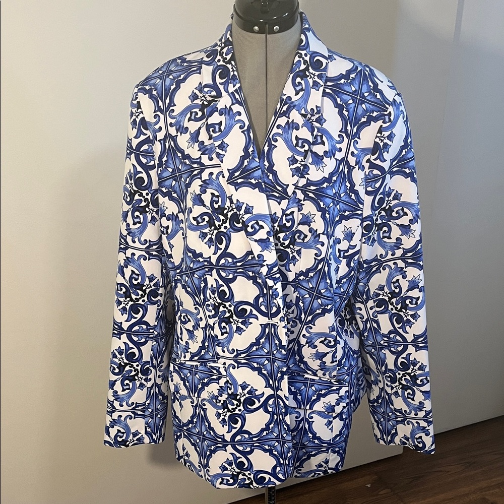 Blue and White Patterned Women's Jacket